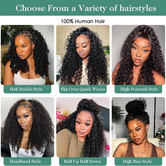 Human Hair with Seamless Flip-Over Drawstring Half Wig, 18" Natural Black - Picture 8 of 10